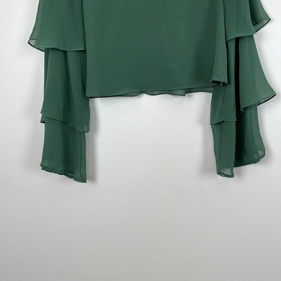 Majorelle top women size M lined long tiered sleeve green pullover crop sheer - Picture 2 of 7